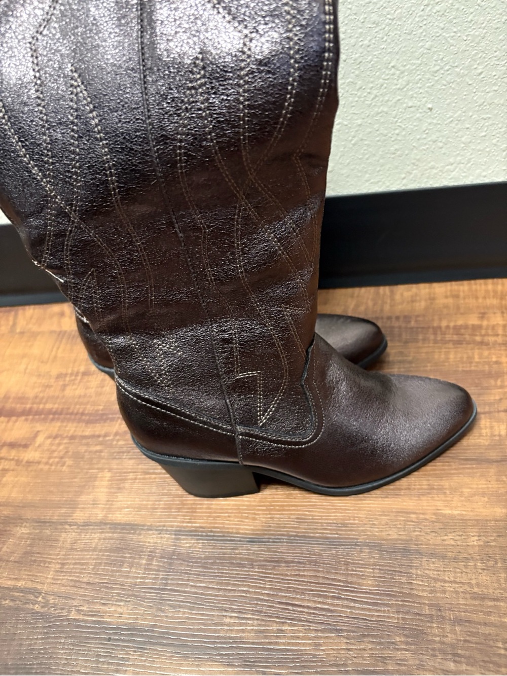 POP Womens Brown Western Cowboy Mid-Calf Faux Leather Pointed Toe Zip Boots 7.5M - Picture 6 of 16